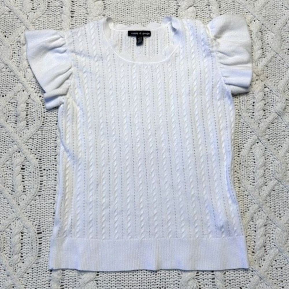 Cable and Guage White Spring Sweater - S